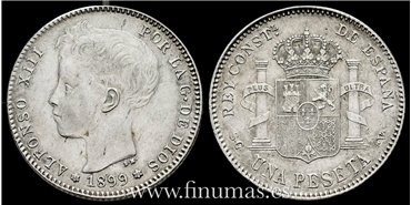 Cy16676H.-  ALFONSO XIII 1 Peseta 1899 (18-99) PGV- EBC-