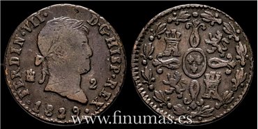 Cy13940.4- FERNANDO VII -2 Maravedis 1829 Segovia - MBC