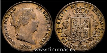 Cy15772.- ISABEL II - 25 Centimo de real 1855 Segovia - MBC