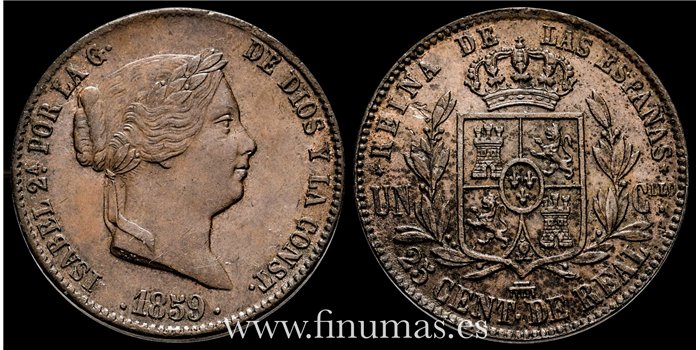 Cy15777.- ISABEL II - 25 Centimo de real 1859 Segovia - EBC-