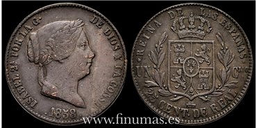 Cy15776.- ISABEL II - 25 Centimo de real 1858 Segovia - MBC-
