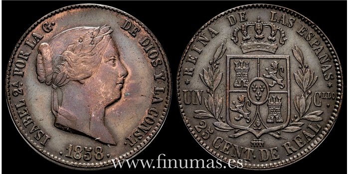Cy15776.- ISABEL II - 25 Centimo de real 1858 Segovia - MBC+