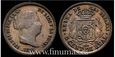 Cy15633.- ISABEL II - 5 Centimo de real 1855 Segovia - MBC+