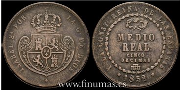 Cy15869.- ISABEL II - 1/2 Real 1852 Segovia - MBC