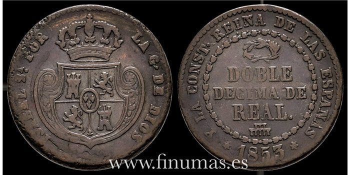 Cy15769.- ISABEL II - Doble Decima de real 1853 Segovia - MBC