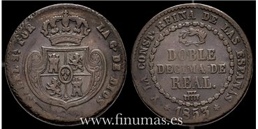 Cy15769.- ISABEL II - Doble Decima de real 1853 Segovia - MBC
