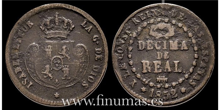 Cy15690.- ISABEL II -  Decima de real 1852 Segovia - RC