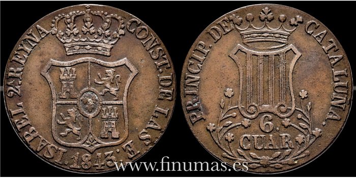 Cy15853.- ISABEL II -  6 Cuar 1843 Cataluña - EBC-