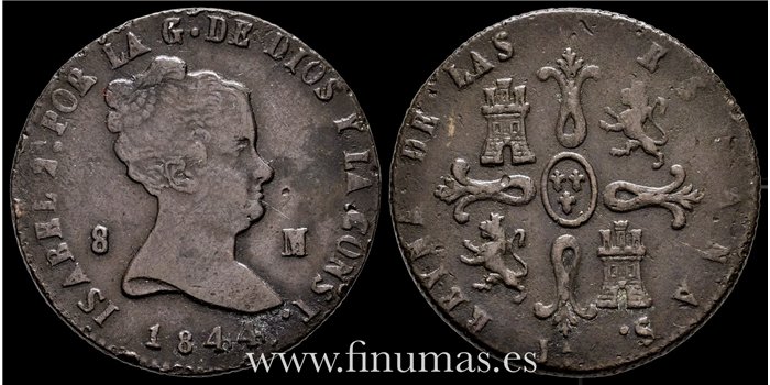 Cy15826.- ISABEL II -  8 Maravedis 1844 Jubia - MBC