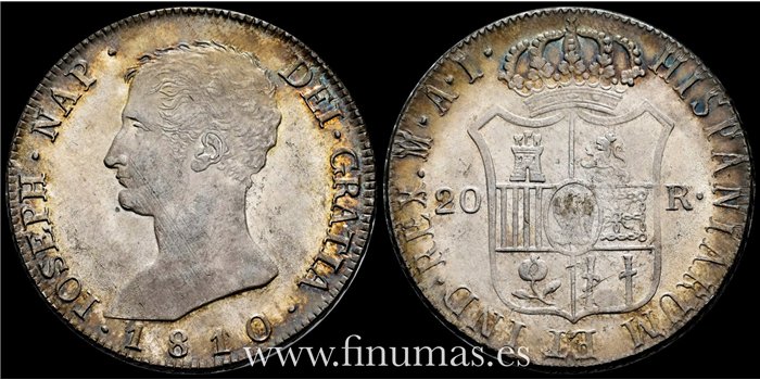 Cy13864.- JOSE NAPOLEON - 20 Reales 1810  Madrid A.I. - EBC-