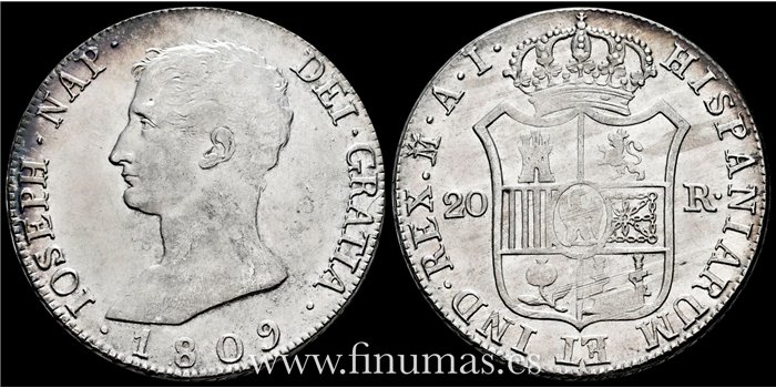 Cy13858.- JOSE NAPOLEON - 20 Reales 1809  Madrid A.I. - EBC-