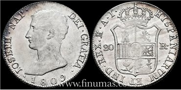 Cy13858.- JOSE NAPOLEON - 20 Reales 1809  Madrid A.I. - EBC-