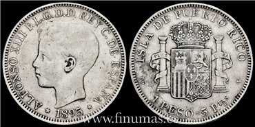Cy16719.-  ALFONSO XIII .1 Peso 1895 P.G.V. Puerto Rico.-  MBC-