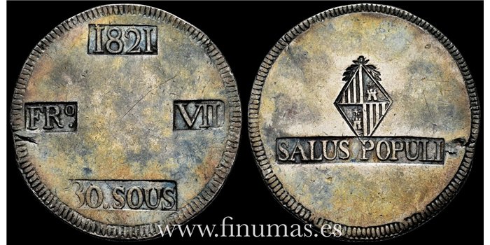 Cy15169A.- FERNANDO VII -30 Sous 1821 Mallorca - EBC