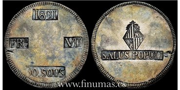 Cy15169A.- FERNANDO VII -30 Sous 1821 Mallorca - EBC