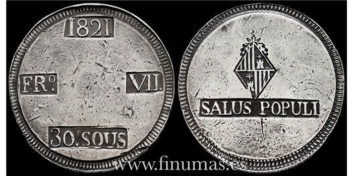 Cy15169C.- FERNANDO VII -30 Sous 1821 Mallorca - EBC-