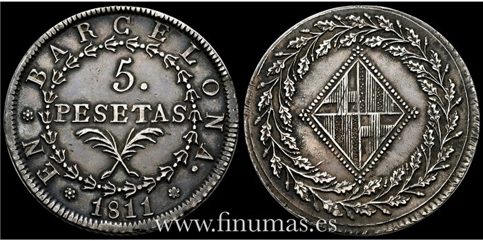 Cy13865.- JOSE NAPOLEON - 5 Pesetas 1811  Madrid A.I. - EBC-