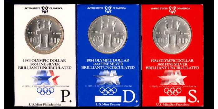 UNITED STATES - K-210S -3 x 1 DOLLAR 1984 S, P and D. SILVER