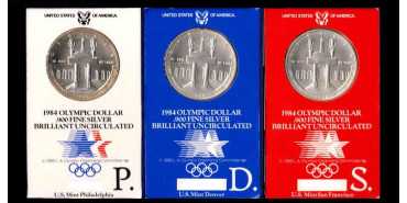 ESTADOS UNIDOS - K-210S -3 x1 DOLAR 1984 S, P y D. PLATA