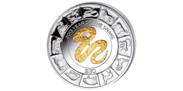 VIRGIN ISLANDS 30 DOLLAR 2013 CHINESE LUNAR YEAR "SNAKE" . 5 Oz. SILVER .999