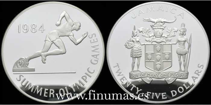 JAMAICA - K-116.- 25 DÓLAR 1984. OLYMPIC GAMES. PLATA - PROOF