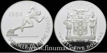 JAMAICA - K-116.- 25 DÓLAR 1984. OLYMPIC GAMES. PLATA - PROOF
