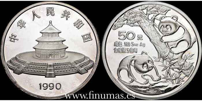 CHINA - K-0273.- 50 YUAN 1990 PANDA. 5 Oz. PLATA - PROOF