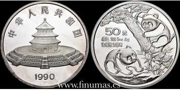 CHINA - K-0273.- 50 YUAN 1990 PANDA. 5 Oz. PLATA - PROOF