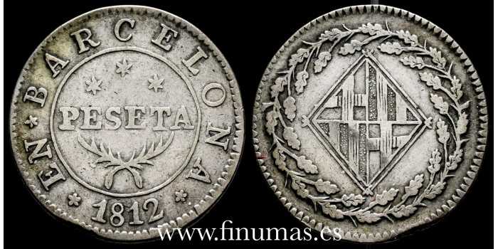 Cy13833.- JOSE NAPOLEON - 1 Peseta 1812 Barcelona. SILVER - MBC