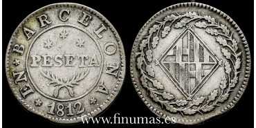 Cy13833.- JOSE NAPOLEON - 1 Peseta 1812 Barcelona. PLATA - MBC