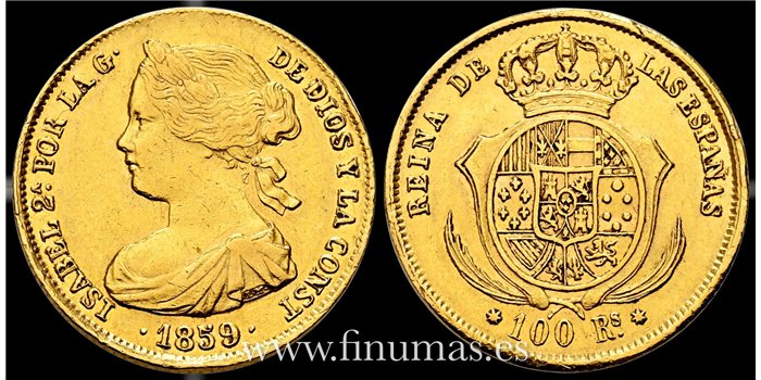 Cy16464E.-ISABEL II  100 Reales 1859 SEVILLA. MBC -ORO