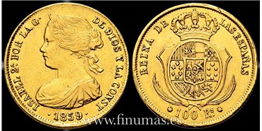 Cy16464E.-ISABEL II  100 Reales 1859 SEVILLA. MBC -ORO