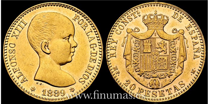 Cy16709J- ALFONSO XIII  20 pesetas 1889 (18*89) MPM. CC-.B.O. - ORO