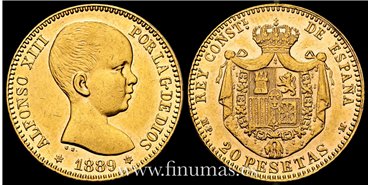 Cy16709J- ALFONSO XIII  20 pesetas 1889 (18*89) MPM. CC-.B.O. - ORO