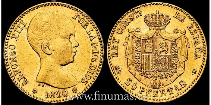 Cy16710H.- ALFONSO XIII - 20 pesetas 1890 (18-90) MPM. EBC. - ORO