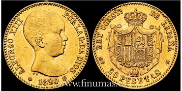 Cy16710H.- ALFONSO XIII - 20 pesetas 1890 (18-90) MPM. EBC. - ORO