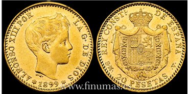 Cy16712J.- ALFONSO XIII 20 pts 1899 *18*99 MPM Madrid. SC-.- ORO