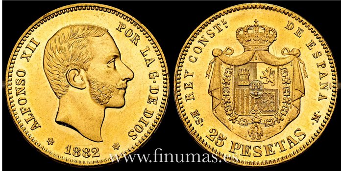Cy16610K.- ALFONSO XII - 25 Pesetas oro 1882 (18-82*) MSM. SC. B.O. - ORO