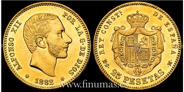 Cy16610K.- ALFONSO XII - 25 Pesetas oro 1882 (18-82*) MSM. SC. B.O. - ORO