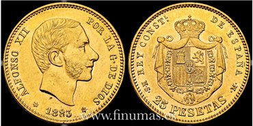 Cy16613K.- ALFONSO XII - 25 Pesetas oro 1883 (18-83) MSM. EBC+. R.B.O. - ORO