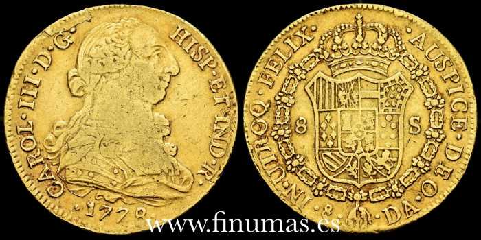 Cy12099E.-CARLOS III - 8 Escudos 1778 Santiago D.A.- BC+