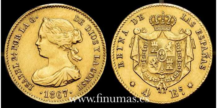 Cy16376E.- ISABEL II 4 SHIELDS 1867 MADRID MBC - GOLD