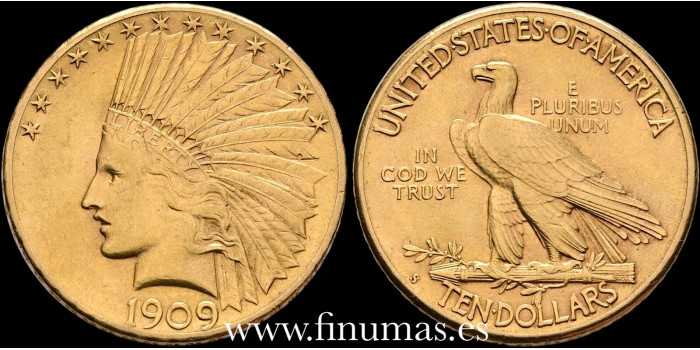 EE.UU  K-130.- 10 DOLLAR 1909 S INDIAN HEAD. MBC+ - ORO