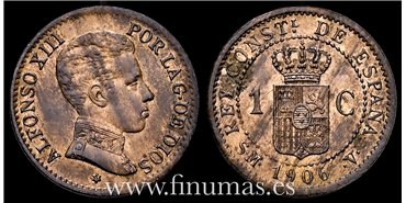 Cy16646H.- ALFONSO XII 1 Centimo 1906 SMV - EBC
