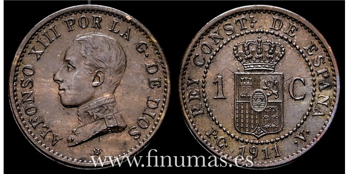 Cy16647F.- ALFONSO XII 1 Centimo 1911 SGV - MBC+