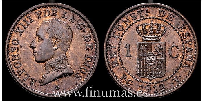 Cy16648F.- ALFONSO XII 1 Centimo 1912 PCV - MBC+