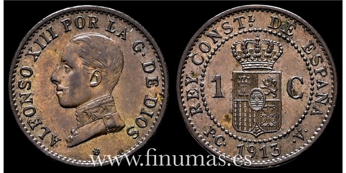 Cy16649H.- ALFONSO XII 1 Centimo 1913 PCV. - EBC
