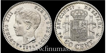 Cy16664H.- ALFONSO XIII 50 Centimos 1896 ( 9-6) P.G.V. - EBC+