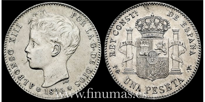 Cy16675F.- ALFONSO XIII 1 Peseta 1896 ( 18-96) P.G.V. - MBC+