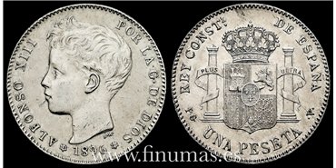 Cy16675F.- ALFONSO XIII 1 Peseta 1896 ( 18-96) P.G.V. - MBC+